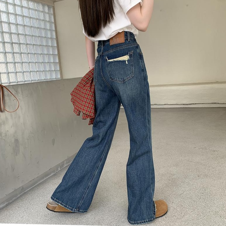 レディースジーンズパンツ ハイウエストフレアデニムパンツ