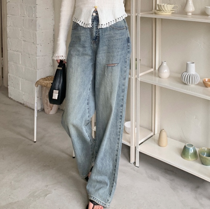 レディースジーンズパンツ 美脚ストレートデニム