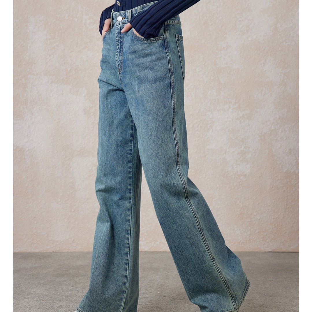 レディースジーンズパンツ ゆったりシルエット ワイドデニムパンツ