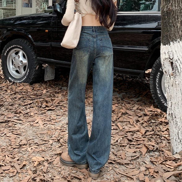 レディースジーンズパンツ 大人シルエットハイウエストストレート