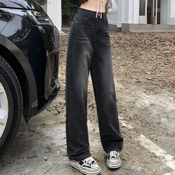 レディースジーンズパンツ 大人シルエットハイウエストストレート