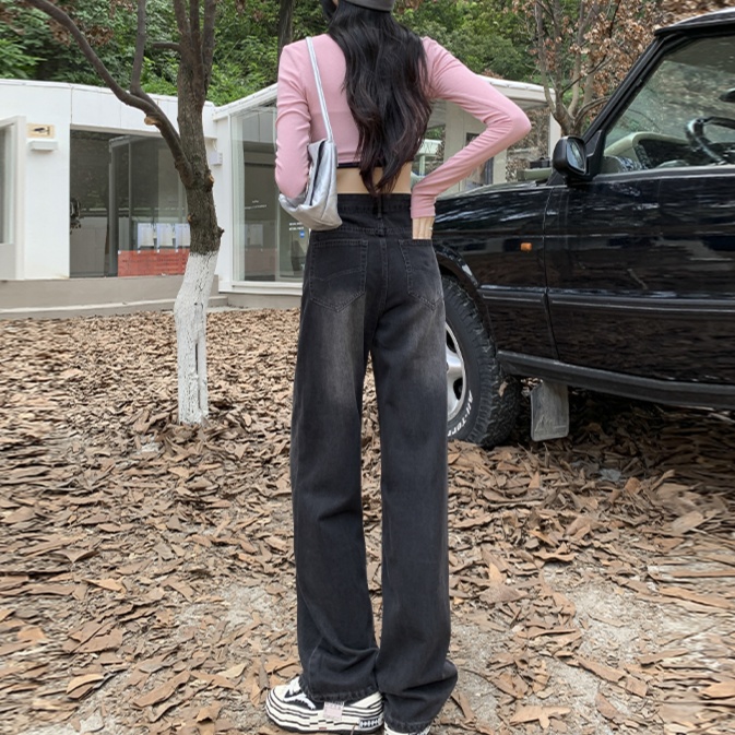 レディースジーンズパンツ 大人シルエットハイウエストストレート