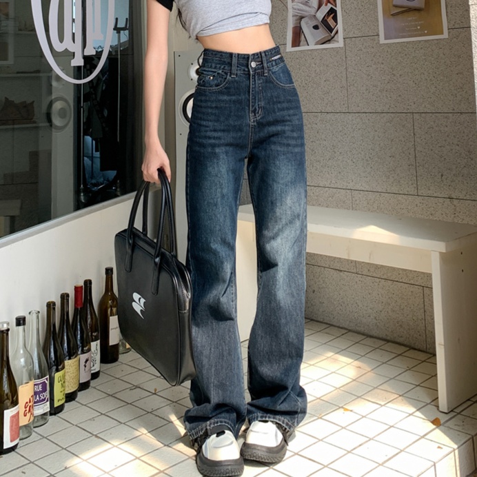 レディースジーンズパンツ ハイウエストワイドデニムパンツ