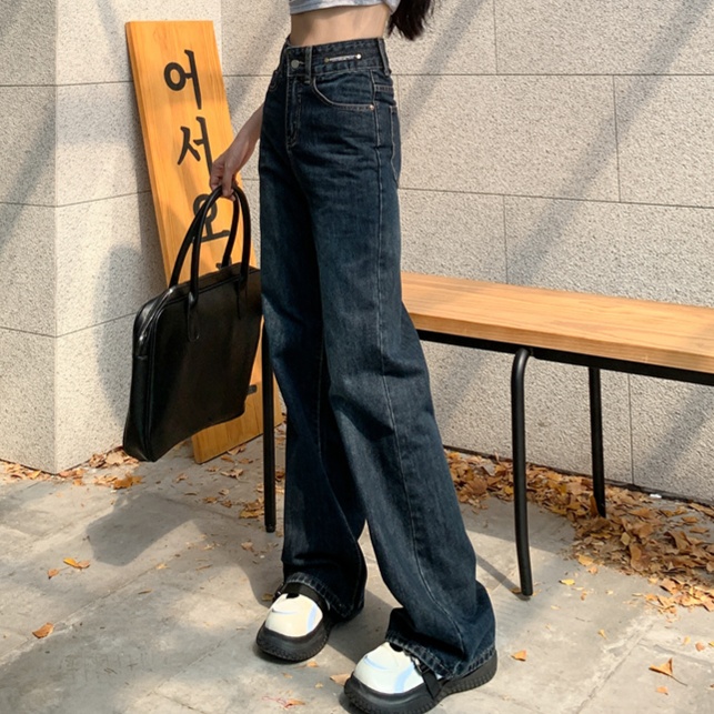 レディースジーンズパンツ ハイウエストワイドデニムパンツ