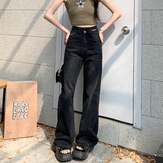 レディースジーンズパンツ ハイウエストワイドデニムパンツ