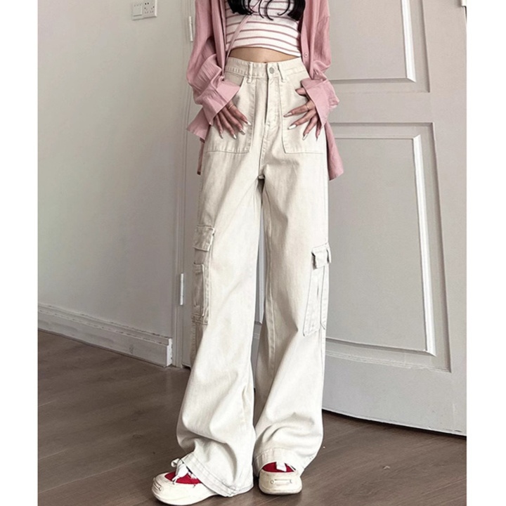 レディースジーンズパンツ カジュアルカーゴワイドデニムパンツ