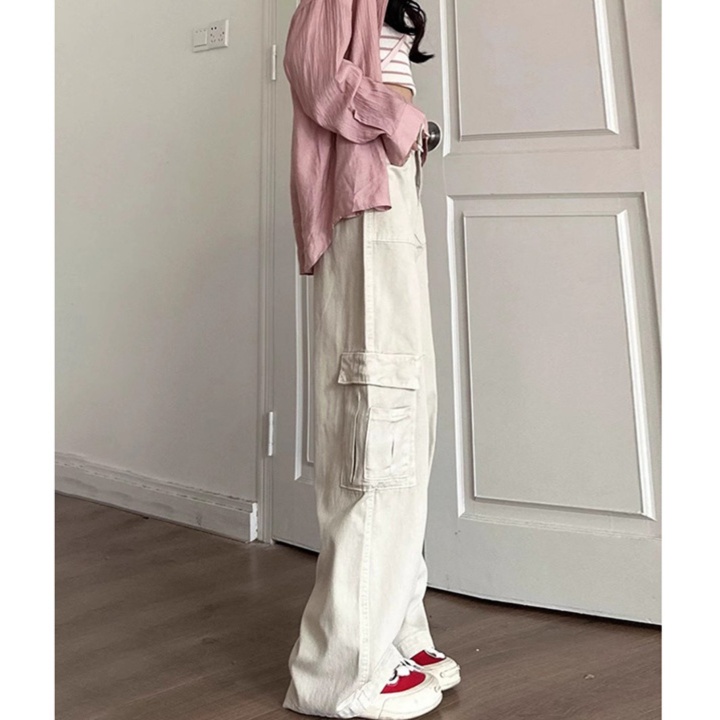 レディースジーンズパンツ カジュアルカーゴワイドデニムパンツ