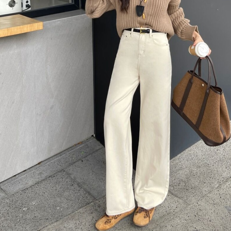 レディースジーンズパンツ リラックスフィット ハイウエストワイドデニム