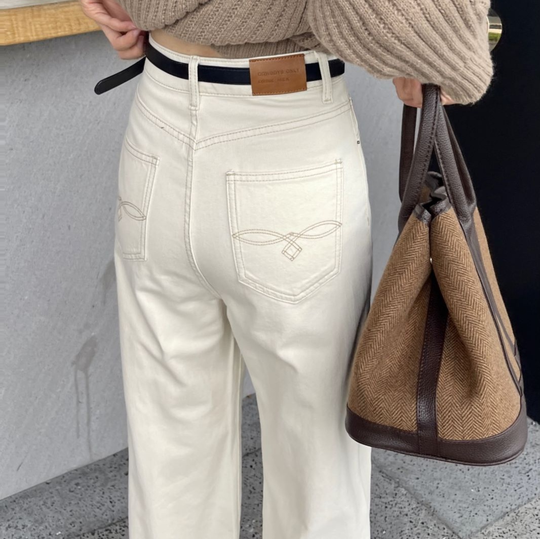 レディースジーンズパンツ リラックスフィット ハイウエストワイドデニム