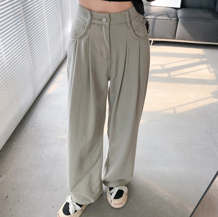レディースジーンズパンツ タック入りハイウエストワイドデニム