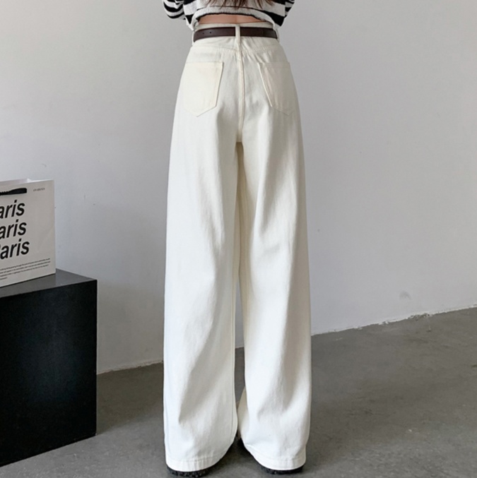 レディースジーンズパンツ タック入りハイウエストワイドデニム