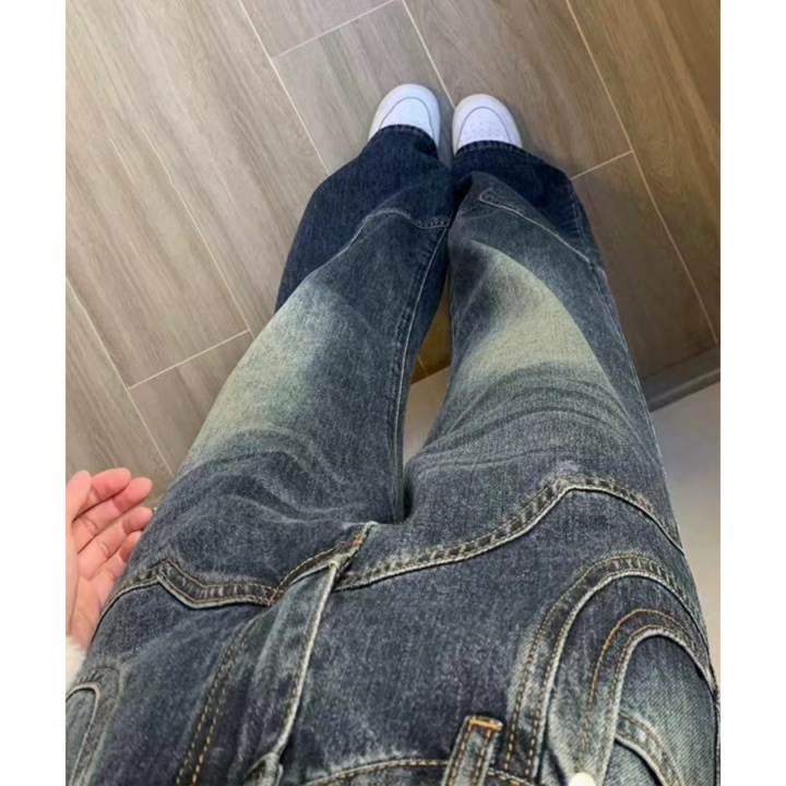 レディースジーンズパンツ ゆったりフレアロングデニムパンツ