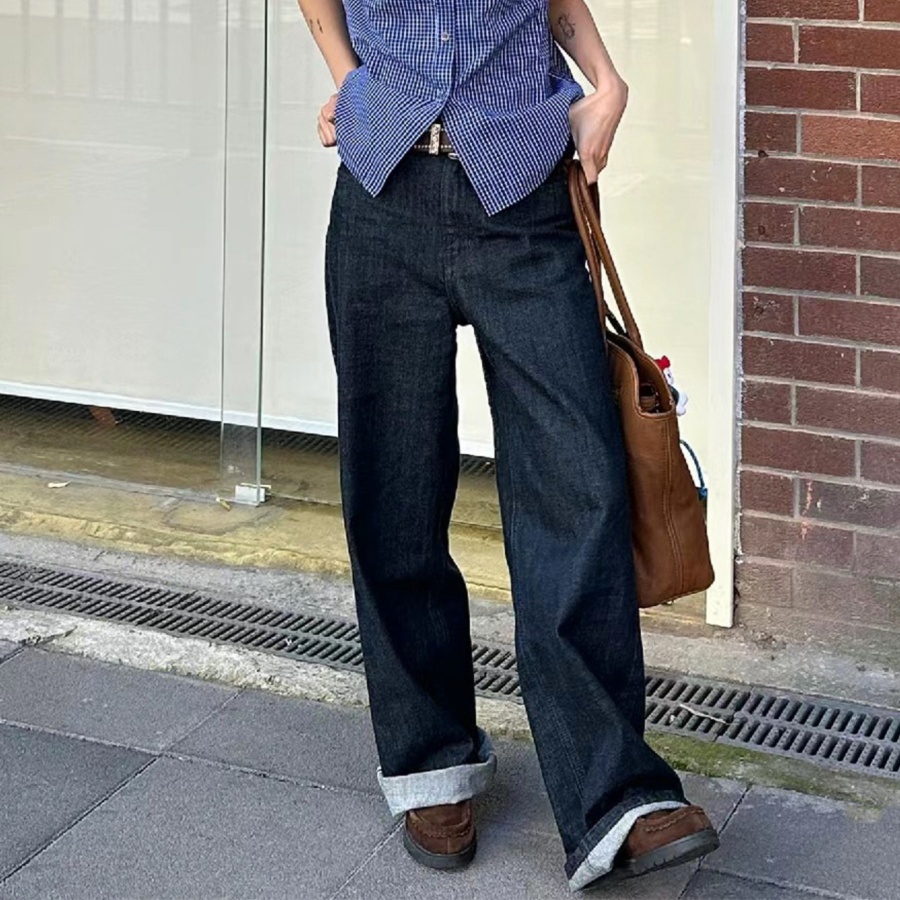 レディースジーンズパンツ すっきりストレートデニムパンツ