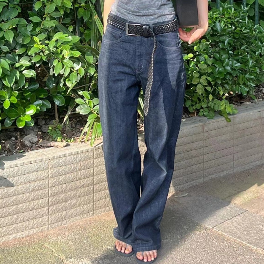 レディースジーンズパンツ すっきりストレートデニムパンツ