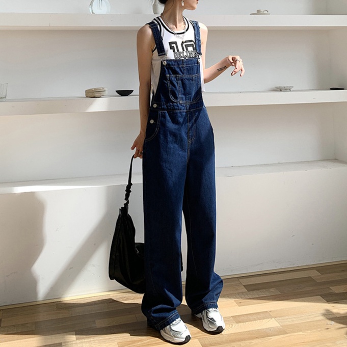 レディースジーンズパンツ ゆったりシルエットデニムサロペット