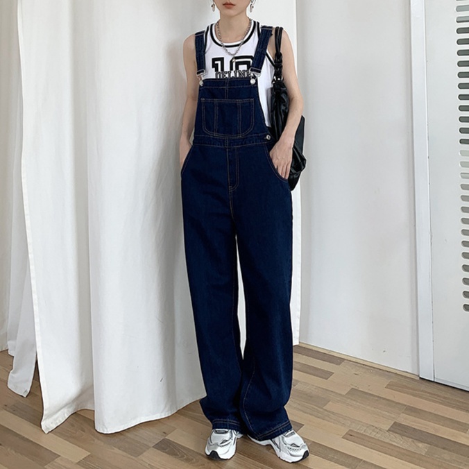レディースジーンズパンツ ゆったりシルエットデニムサロペット