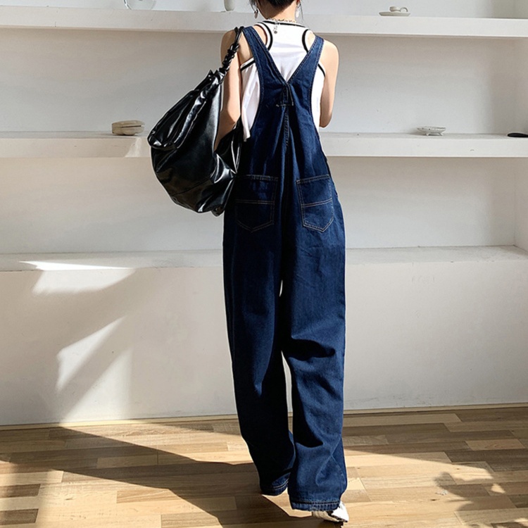 レディースジーンズパンツ ゆったりシルエットデニムサロペット