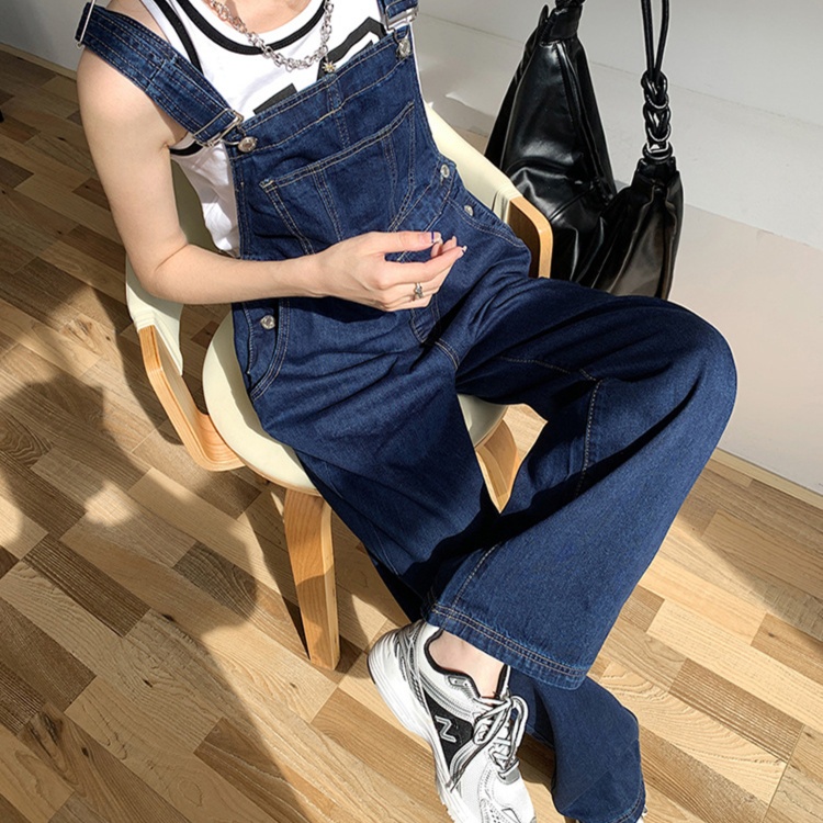 レディースジーンズパンツ ゆったりシルエットデニムサロペット