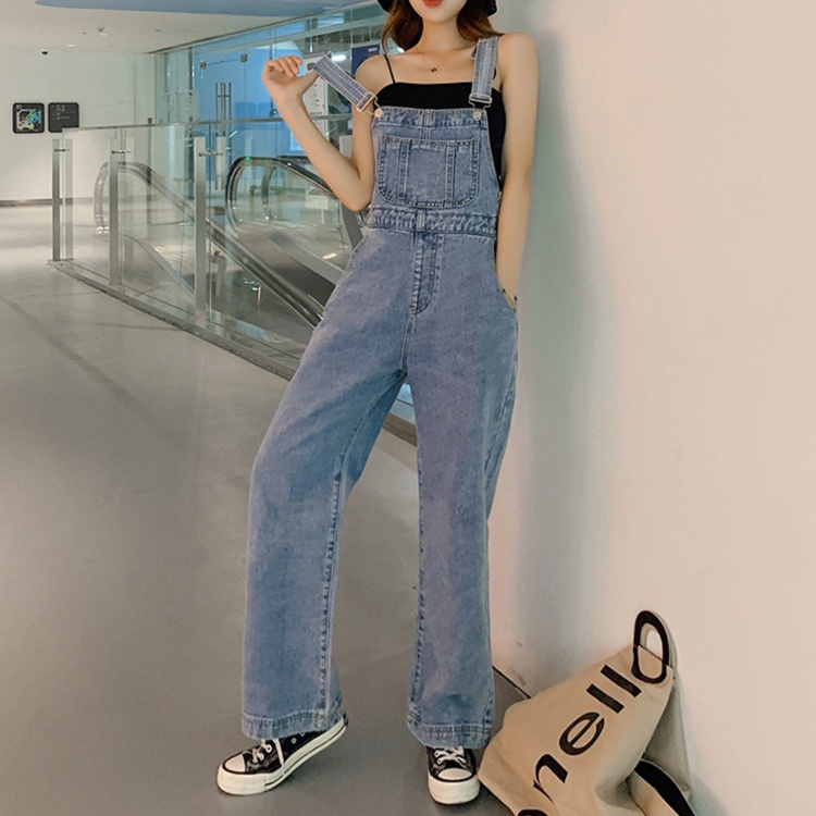 レディースジーンズパンツ ゆったりシルエットデニムサロペット