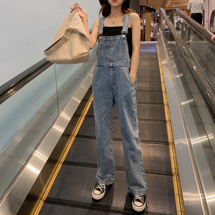 レディースジーンズパンツ ゆったりシルエットデニムサロペット