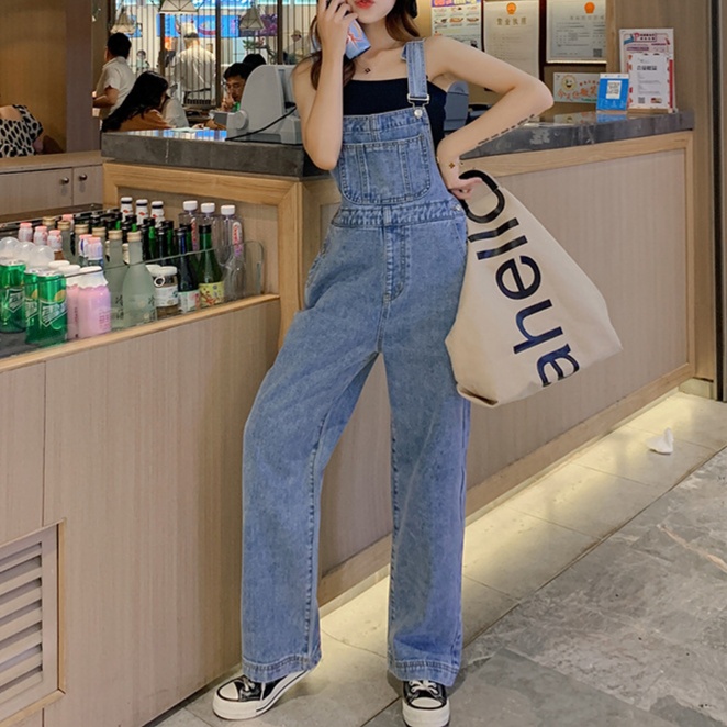 レディースジーンズパンツ ゆったりシルエットデニムサロペット