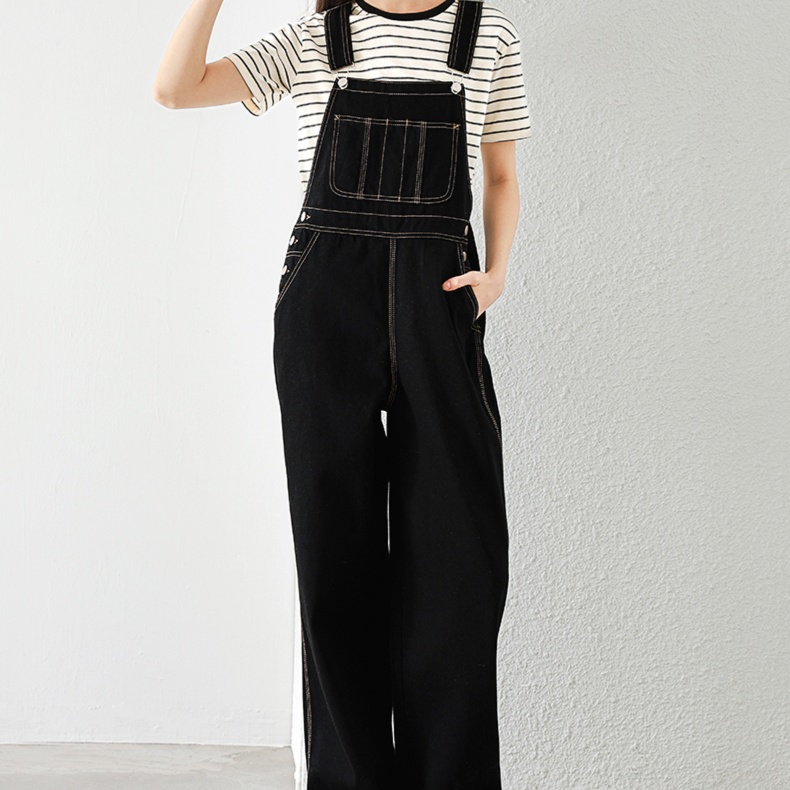 レディースジーンズパンツ ゆったりシルエットのデニムサロペット
