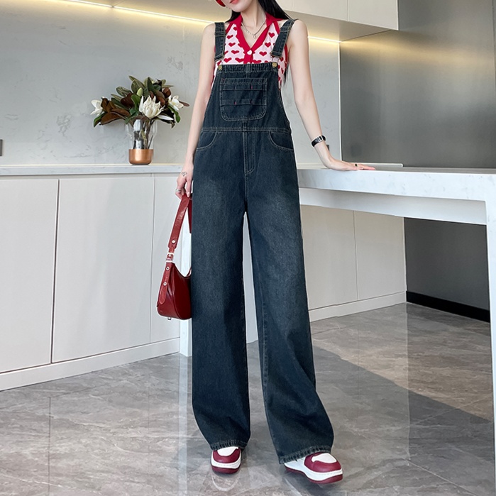 レディースジーンズパンツ ゆったりシルエット デニムサロペット