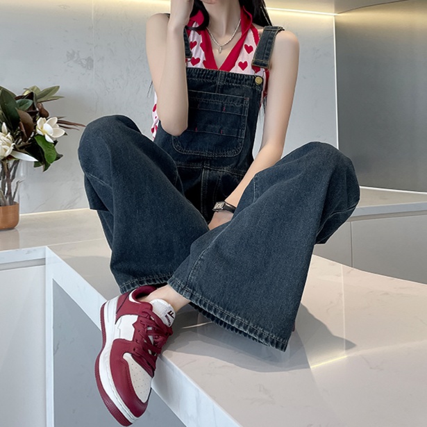 レディースジーンズパンツ ゆったりシルエット デニムサロペット