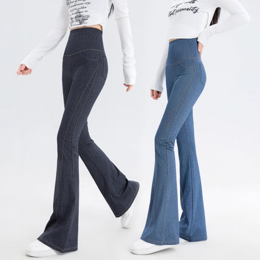 レディースジーンズパンツ 美脚ハイウエストフレアデニムパンツ