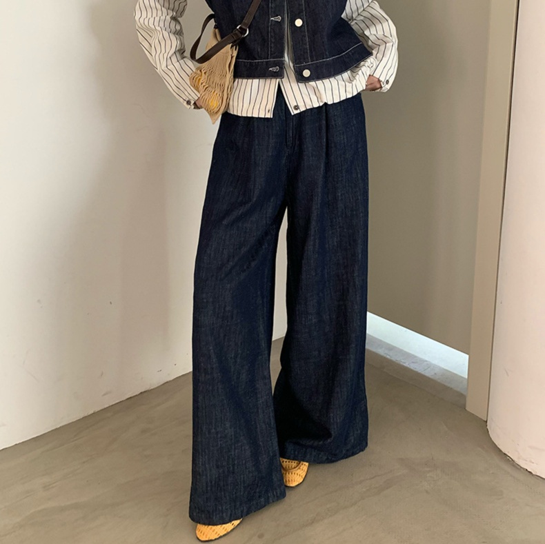 レディースジーンズパンツ ハイウエストワイドデニムパンツ