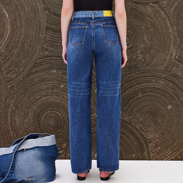 レディースジーンズパンツ ダメージ加工ストレートデニム