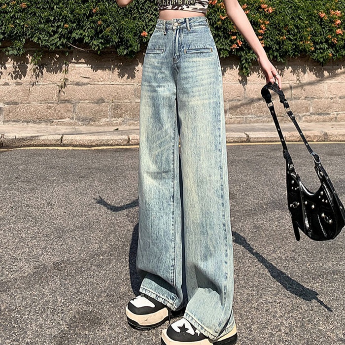 レディースジーンズパンツ ワイドシルエット ハイウエストデニム