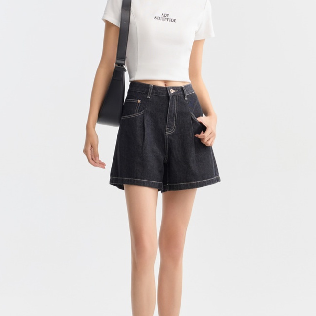 レディースジーンズパンツ すっきりシルエット 上品ショートパンツ