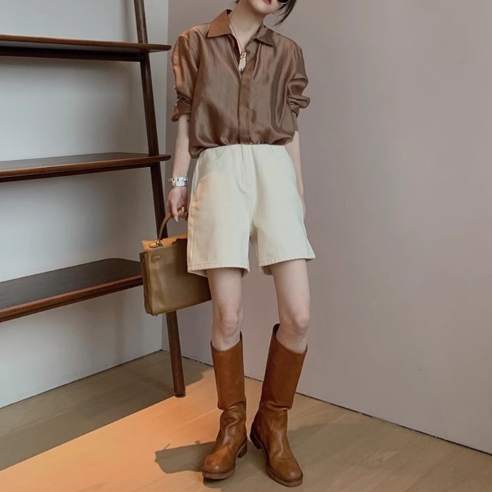 レディースジーンズパンツ やわらか素材 ゆったりショートパンツ