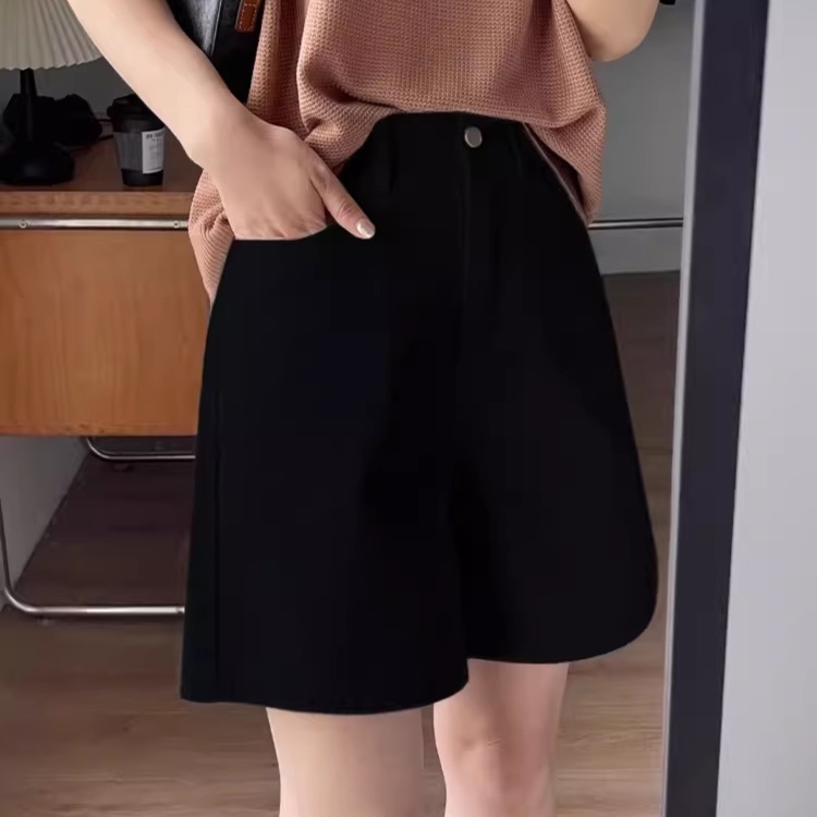 レディースジーンズパンツ やわらか素材 ゆったりショートパンツ