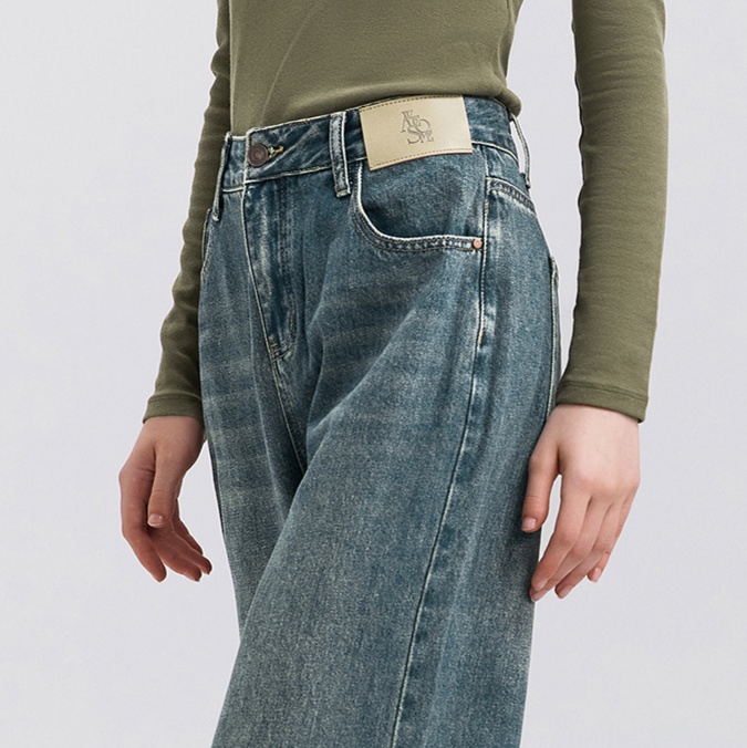 レディースジーンズパンツ ゆったりシルエット デニムワイドパンツ