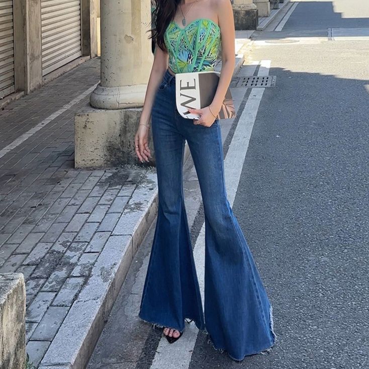 レディースジーンズパンツ 超ワイドフレアデニム 美脚効果抜群