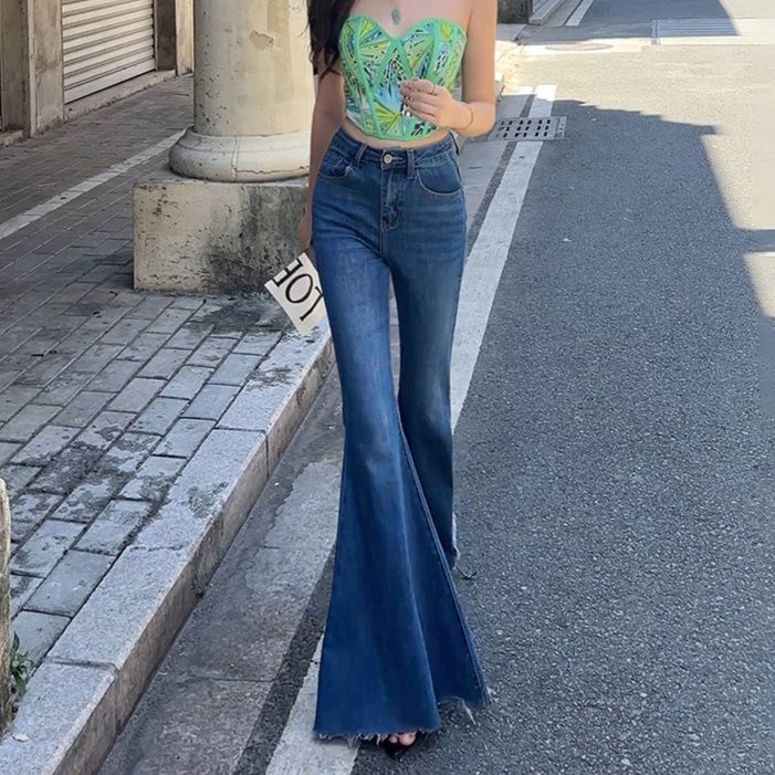 レディースジーンズパンツ 超ワイドフレアデニム 美脚効果抜群