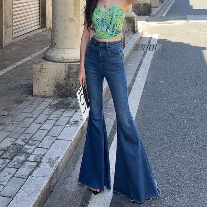 レディースジーンズパンツ 超ワイドフレアデニム 美脚効果抜群