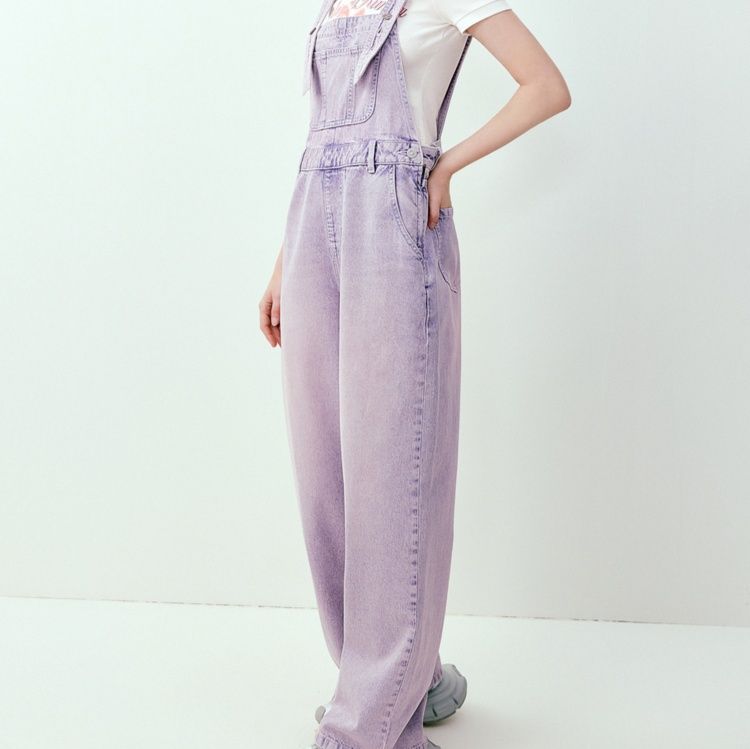 レディースジーンズパンツ ゆったりシルエット サロペット
