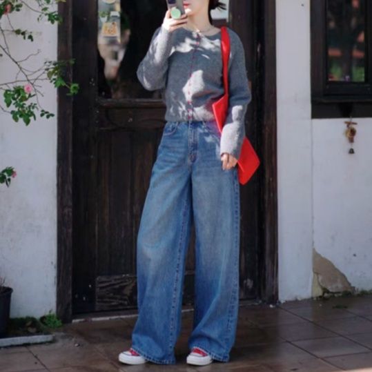 レディースジーンズパンツ ワイドストレートデニム