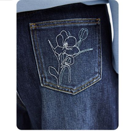 レディース ジーンズ 花刺繍ワイドデニム