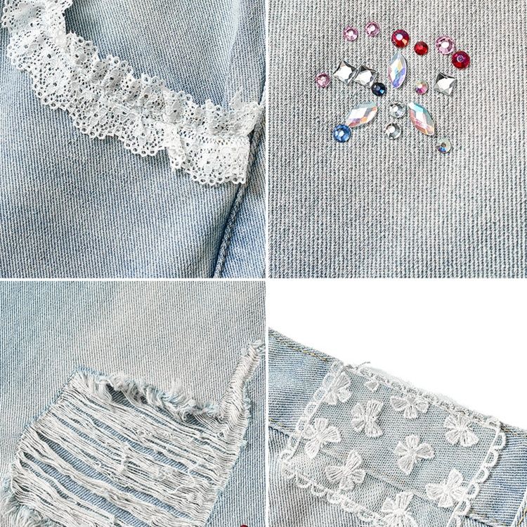 レディース ジーンズ 花刺繍入りストレートジーンズ