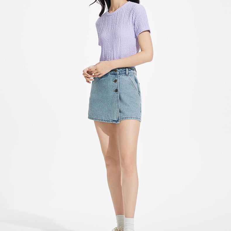 レディース ジーンズ 前ボタン レトロ風 デニムショートパンツ