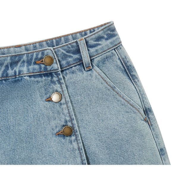 レディース ジーンズ 前ボタン レトロ風 デニムショートパンツ
