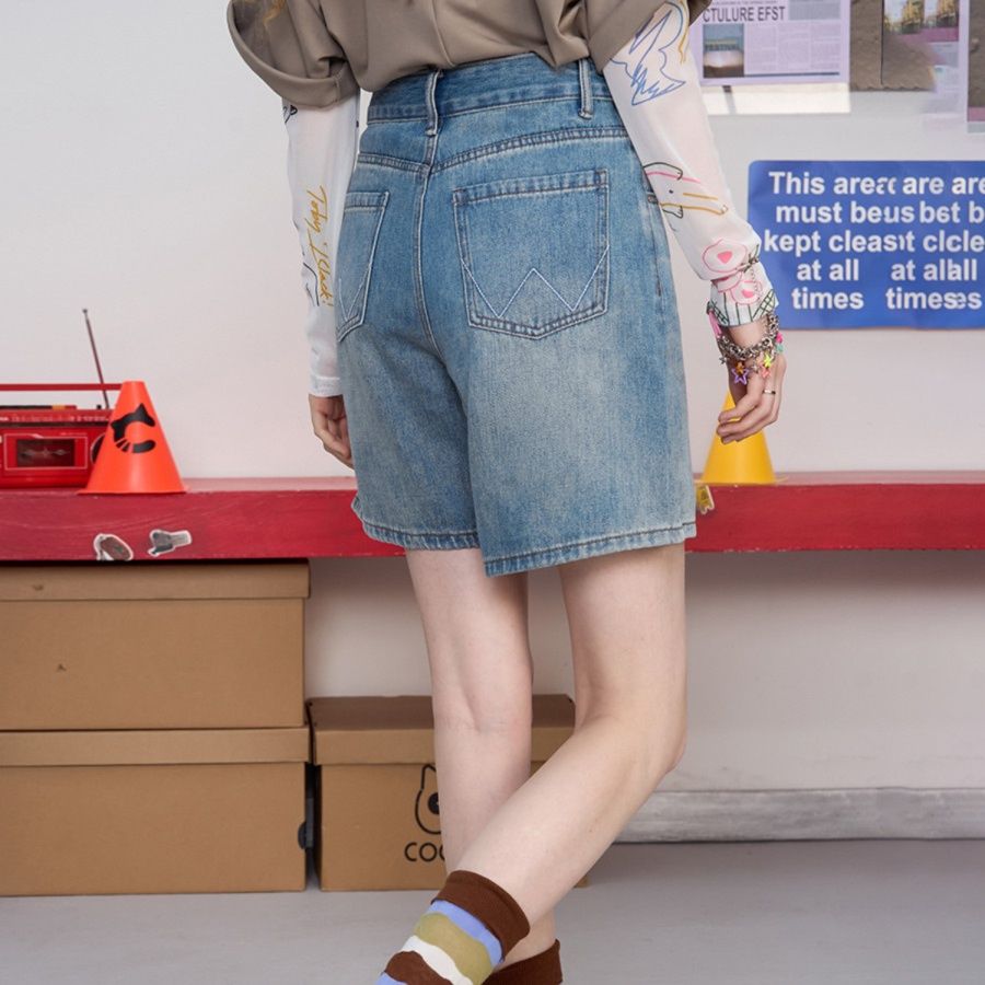 レディース ジーンズ すっきりシルエット ゆったりショートパンツ