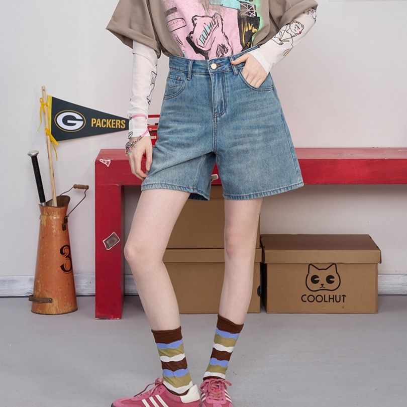 レディース ジーンズ すっきりシルエット ゆったりショートパンツ