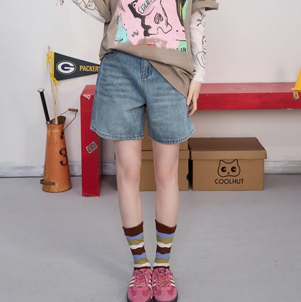 レディース ジーンズ すっきりシルエット ゆったりショートパンツ
