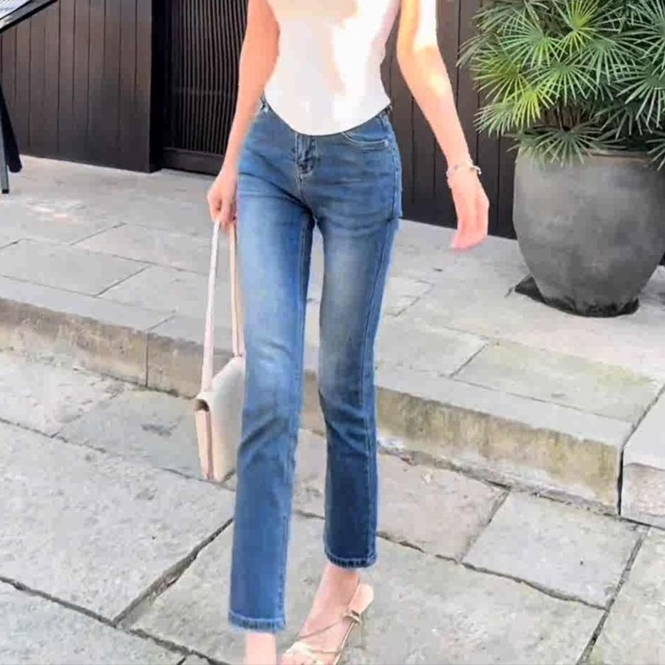 レディース ジーンズ 美脚魅せスリムストレートジーンズ