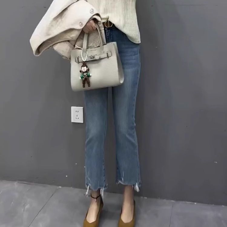 レディース ジーンズ 裾フリンジ加工スタイリッシュストレート